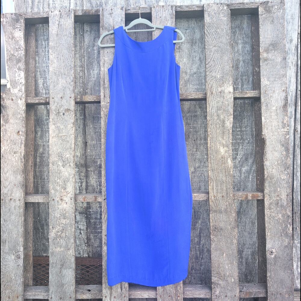 Vintage Spenser Jeremy 100% Silk Sheath Cowl Back Electric Blue Dress Women's 8